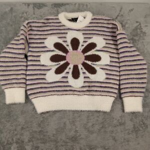Forever 21 Women's Fuzzy Striped Sweater in Purple, Green, and Brown Size XL NWT